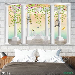 Tranh vector ban công trắng và hoa đẹp in uv