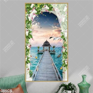Tranh dán tường cổng trắng và cây cầu hướng ra biển đẹp nhất