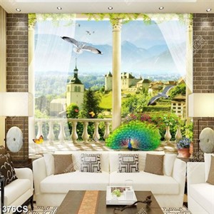 Tranh ban công và những ngôi nhà trên ngọn đồi xanh mát