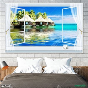 Tranh biển và cửa sổ decor tường