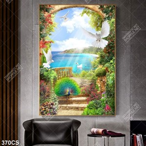 Tranh ban công phủ đầy cây và hoa đẹp nhất in kính