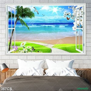 Tranh cửa sổ và con đường dẫn ra biển in uv