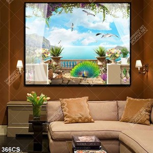 Tranh ban công hướng ra biển đảo in kính