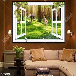 Tranh cửa sổ bên voi và hưu trong khu rừng đẹp nhất
