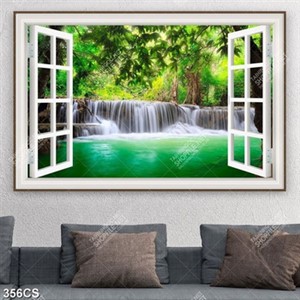 Tranh trang trí tường thác nước và ô cửa sổ file psd