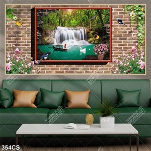 Tranh phong cảnh thác nước và cửa sổ file gốc