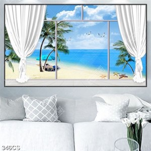 Tranh cửa kính nhìn ra bờ biển đẹp chất lượng cao