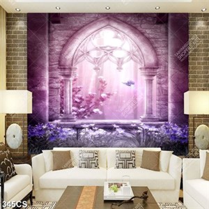 Tranh 3D khung cửa màu tím nghệ thuật in kính