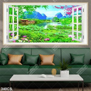 Tranh khung cửa sổ vào hồ sen file gốc