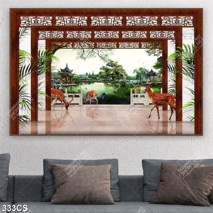 Tranh phong cảnh bên khung cửa file psd