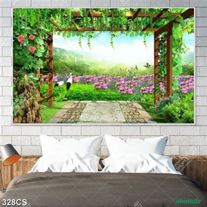 Tranh khung của gỗ bên vườn hoa đẹp nhất gắn tường