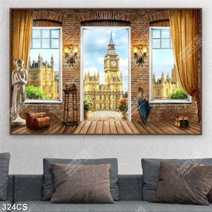 Tranh khung cửa hướng ra tòa lâu đài nghệ thuật