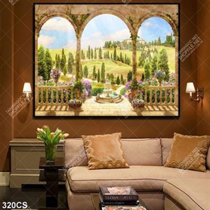 Tranh ban công bên dồng cây xanh trang trí nội thất