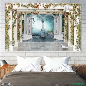 Tranh 3D khung cửa và hoa file gốc