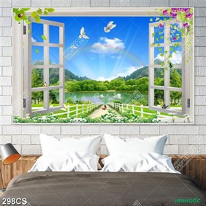 Tranh phong cảnh cửa sổ file gốc