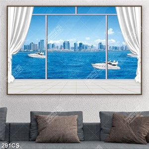 Tranh trang trí phòng khách cửa sổ và dòng sông lớn