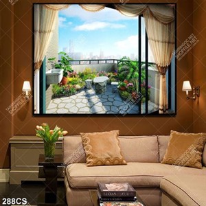 Tranh ban công bên thành phố file gốc