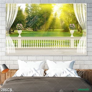 Tranh ban công hướng ra khu rừng xanh mát in uv