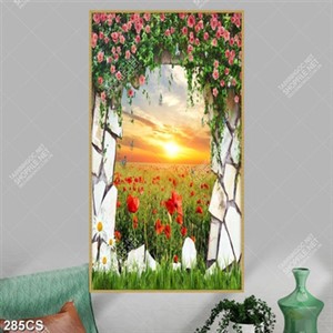 Tranh khung cửa và hoa decor phòng khách