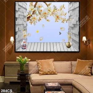 Tranh 3D khung cửa in hoa mộc lan đẹp file gốc