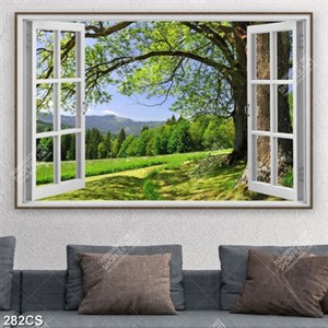 Tranh cửa sổ và những tán cây lớn xanh mát