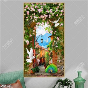 Tranh khu nhà đầy hoa in uv