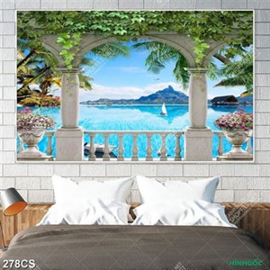 Tranh cửa sổ ban công sông nước nghệ thuật