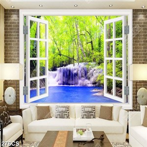 Tranh cửa sổ và thác nước phong thủy gắn tường