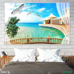 Tranh ban công bên bờ biển chất lượng cao
