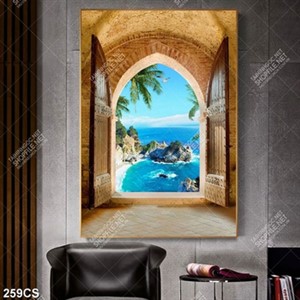 Tranh cửa sổ hướng ra biển trang trí phòng khách