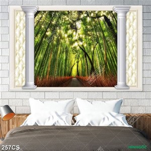 Tranh decor tường khung cửa sổ và rừng cây đẹp nhất in uv