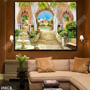 Tranh cửa hướng ra hồ bơi chất lượng cao dán tường