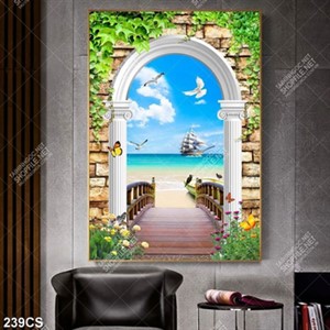 Tranh khung cửa nhìn ra biển chất lượng cao