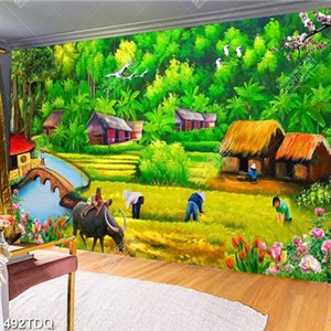 Tranh sơn dầu những cô thôn nữ đang thu hoạch lúa in uv Tranh sơn dầu những cô thôn nữ đang thu hoạch lúa in uv