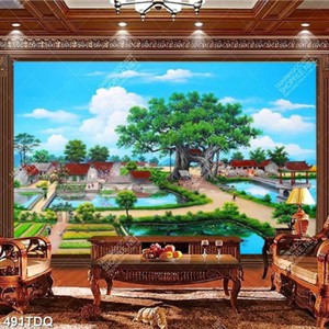 Tranh mùa xuân trên làng quê trang trí tường đẹp Tranh mùa xuân trên làng quê trang trí tường đẹp