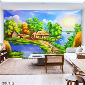 Tranh sơn dầu phong cảnh quê xưa ngôi nhà lá Tranh sơn dầu phong cảnh quê xưa ngôi nhà lá