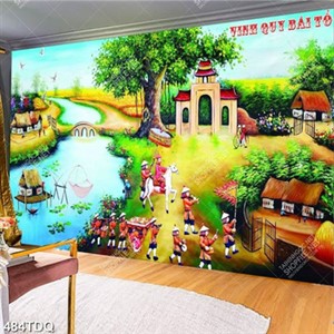 Tranh làng quê vinh quy bái tổ trang trí phòng khách Tranh làng quê vinh quy bái tổ trang trí phòng khách
