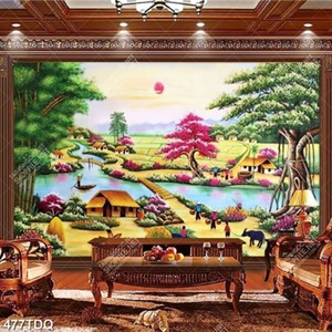 Tranh sơn dầu làng quê Việt Nam bình yên file psd