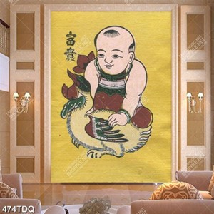 Tranh dan gian chú bé ôm gà file gốc