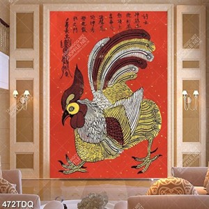 Tranh Đông Hồ chú gà trống trang trí nội thất