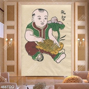 Tranh Đông Hồ chú bé ôm rùa vàng trang trí nội thất