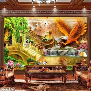 Tranh ghép 3D đại bàng bên thác nước file gốc