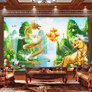 Tranh sơn thuỷ rồng và hổ đẹp