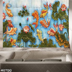 Tranh ghép 3D hoa sen và cá chép giả ngọc in  uv