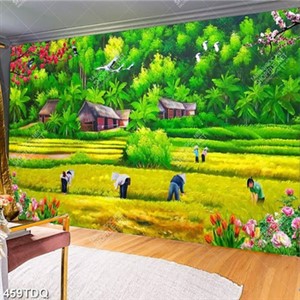 Tranh phong cảnh làng quê khi mùa lúa chín