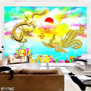 Tranh Rồng Phượng đẹp in kính