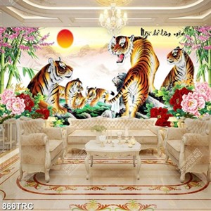 Tranh ngũ hổ phong thuỷ đẹp in chất lượng cao