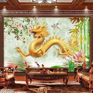 Tranh rồng vàng nền giả ngọc in kính đẹp