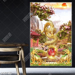 Tranh Rồng và đôi hổ đẹp