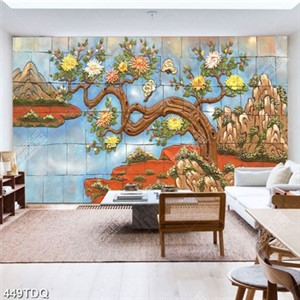 Tranh 3D cây hoa trang trí tường khổ ngang đẹp in kính